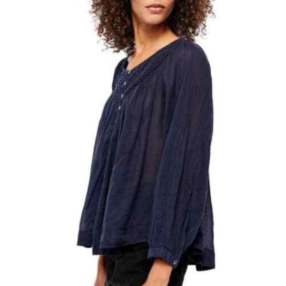 We the Free People Cool Meadow Semi-Sheer Cotton Peasant Blouse